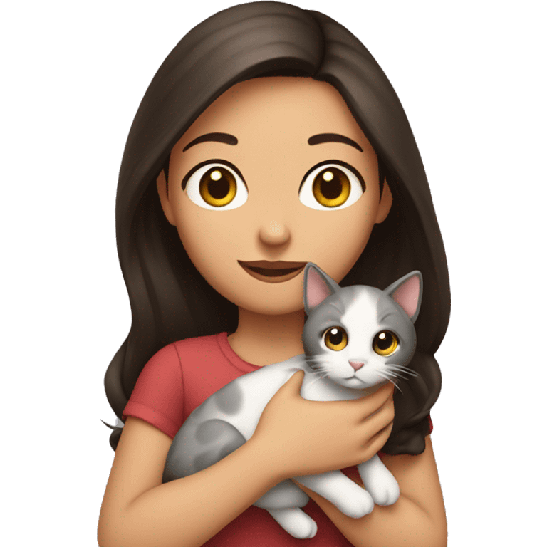 Brunette girl holding cat  emoji