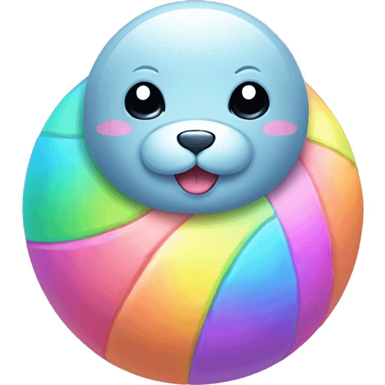 Kawaii pastel rainbow seal with neon ball   emoji