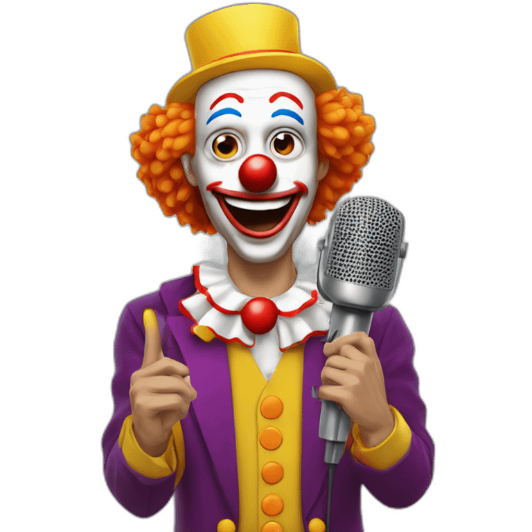 spanish radio presenter with radio station microphone in his hand dressed as clown emoji