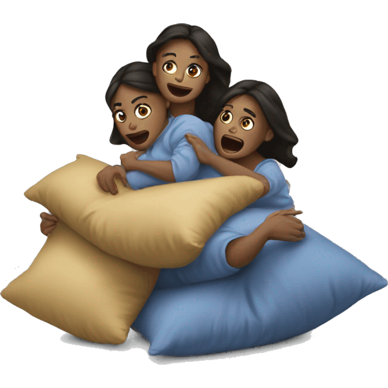 Three sisters are fighting with pillows  emoji