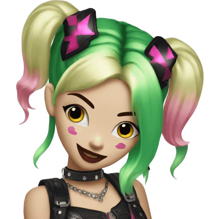 Sparkling goth punk Harley Quinn with blonde green and pink hair emoji