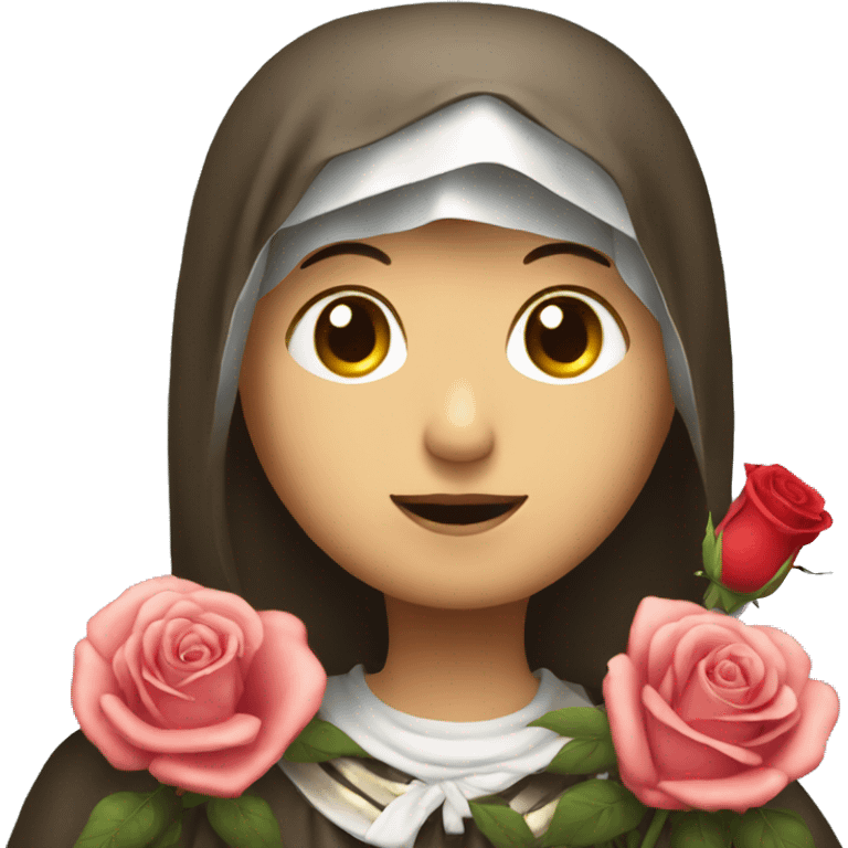 An emoji of Saint Rita with a rose  emoji