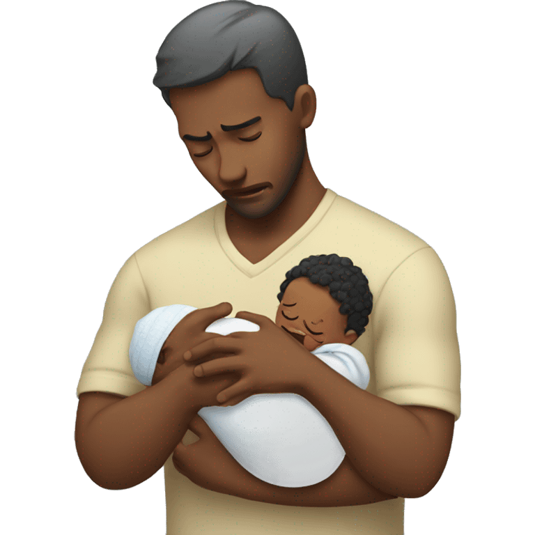 Man crying holding baby emoji