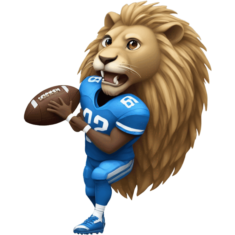 Blue lion biting an American football emoji