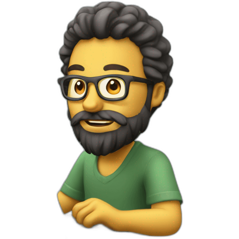 3d artist with beard sit on the PC with graphic tablet emoji