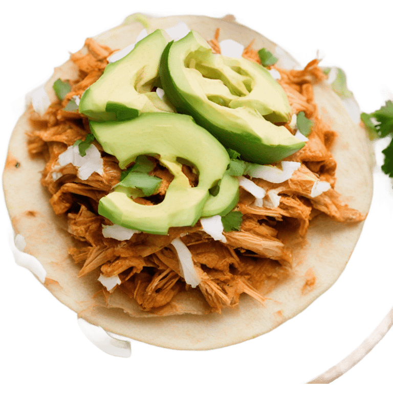 Shredded Chicken tinga tostada on a white plate emoji