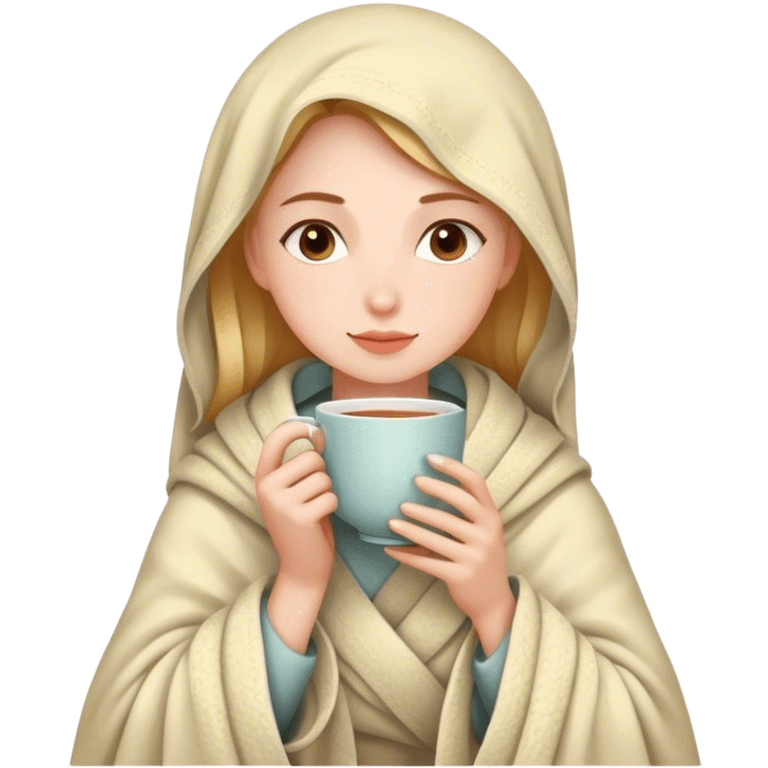 Woman wrapped in a blanket, sipping tea emoji