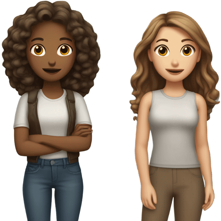 dark brown wavy hair girl with light brown straight hair standing on a street  emoji