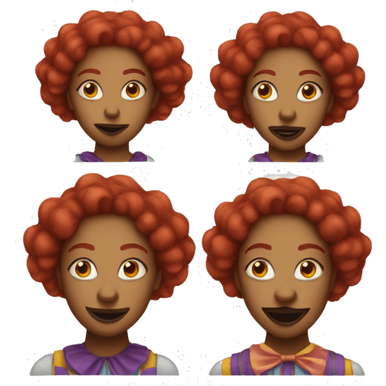 brown woman clown emoji with redhair and a clown nose emoji