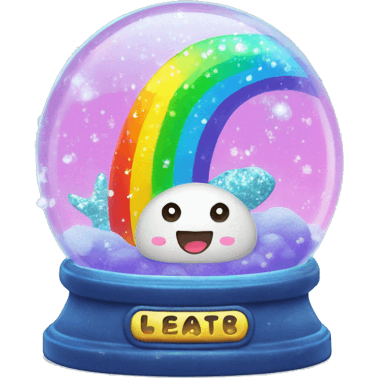 Kawaii rainbow neon bedazzled bean in under the sea snow globe  emoji