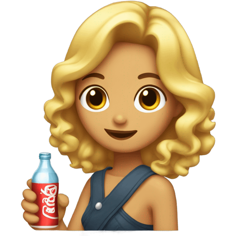 Chica morena con cabello rizado tomando un refresco  emoji