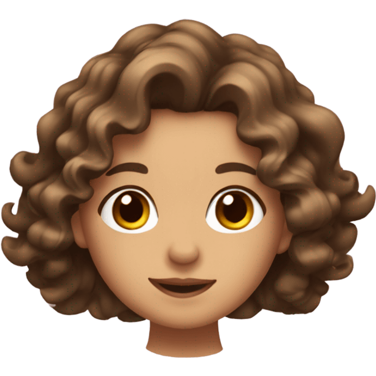 girl shaking with wavy curls and brown hair and brown eyes emoji