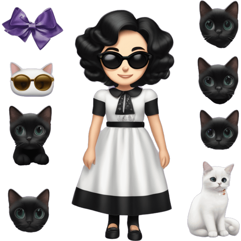 Violet Eyes Elizabeth Taylor. Jenna Ortega Wednesday Addams.Satin dress, opera gloves,pumps, bracelet, earrings, sunglasses Cuddling up with Slippers the kitten. emoji