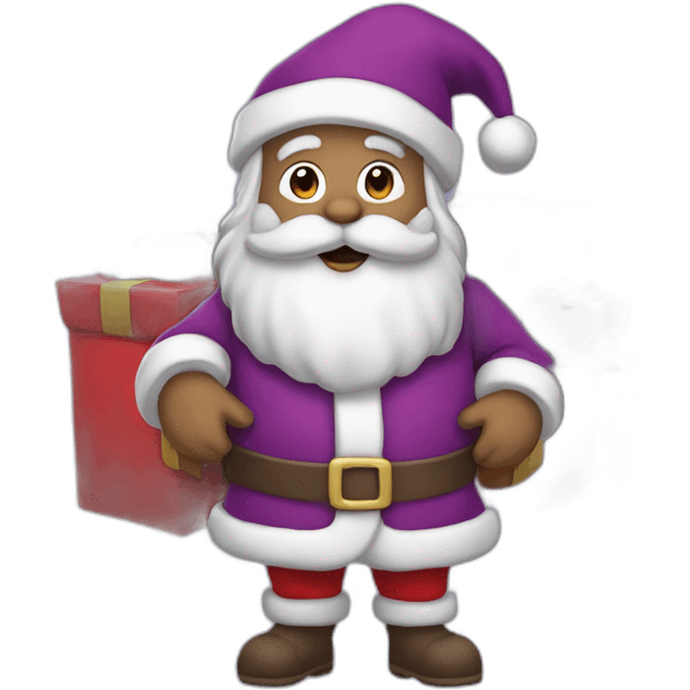 Santa Claus dressed in purple delivering presents emoji