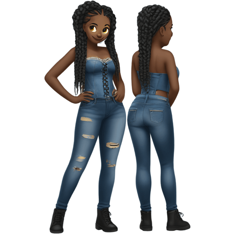 Black girl with braids posing full body jeans corset top emoji