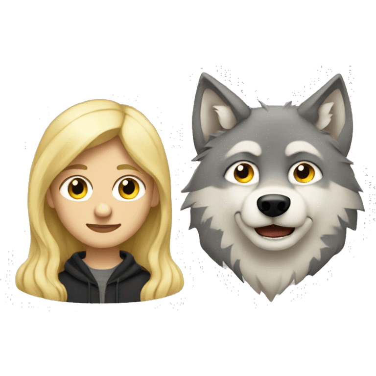 blonde hair boy next to a wolf emoji