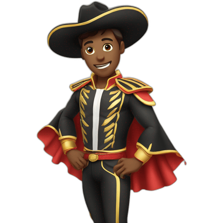 bullfighter greeting the public. with a bullfighter's hat. and with track runner clothes. emoji