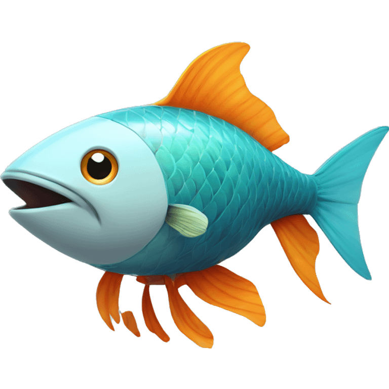 fish with a rocketship engine blasting off seamlessly integrated into its tail emoji