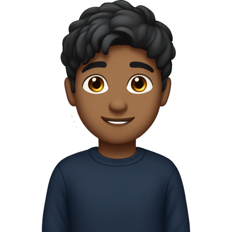 India boy middle parting black long hair dark hazel eyes navy jumper olive skin emoji