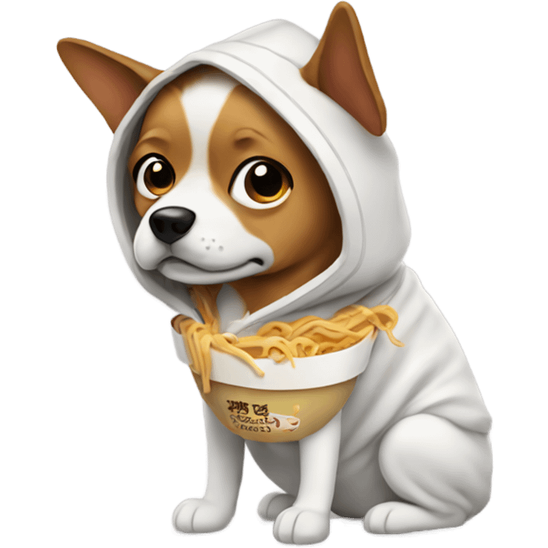 dog with ramen wearing a hoodie emoji