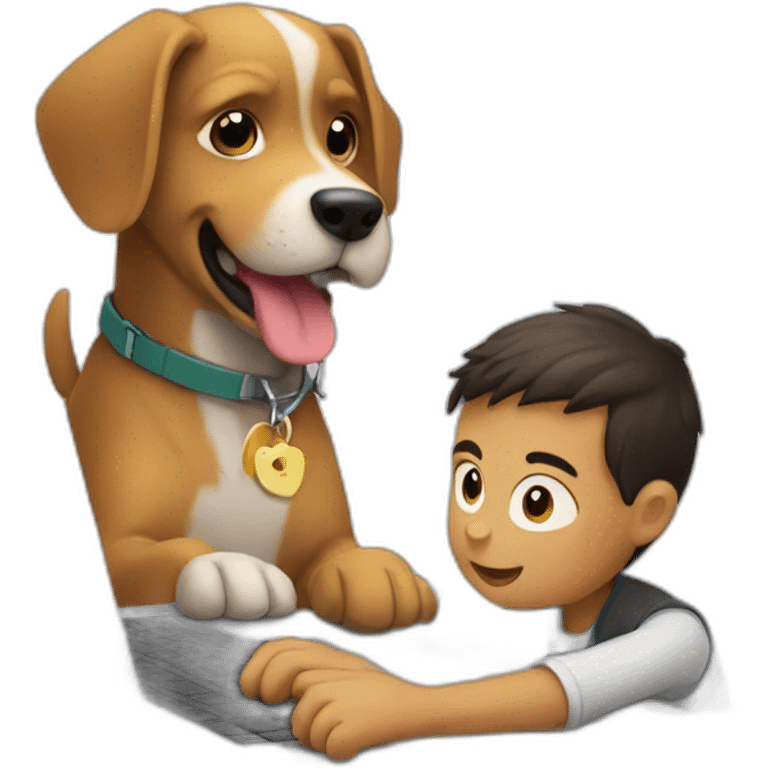 a dog closing the laptop of a boy emoji