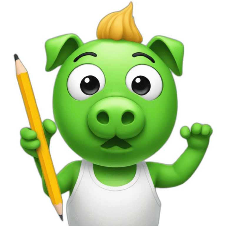 green piggy holding a pencil in his hand emoji