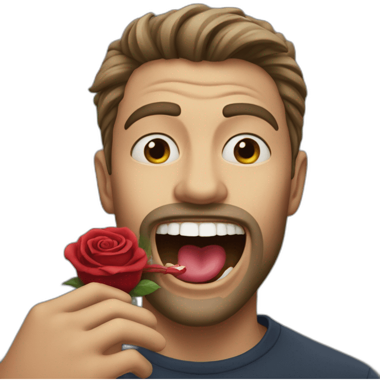 man biting rose with his mouth emoji