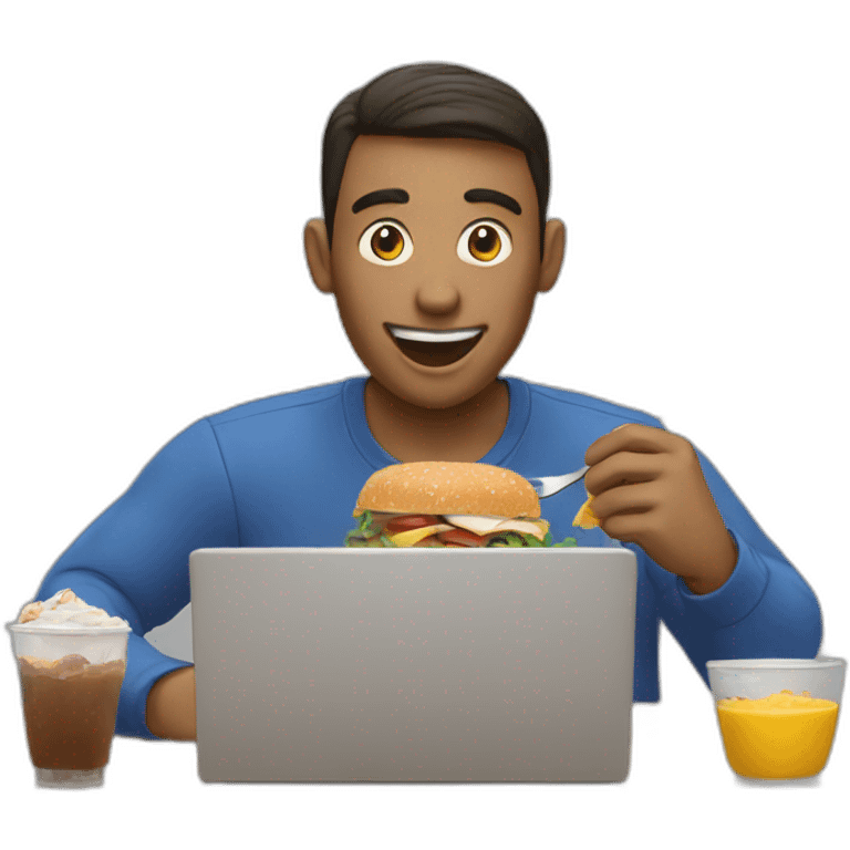 man eating lunch with laptop emoji