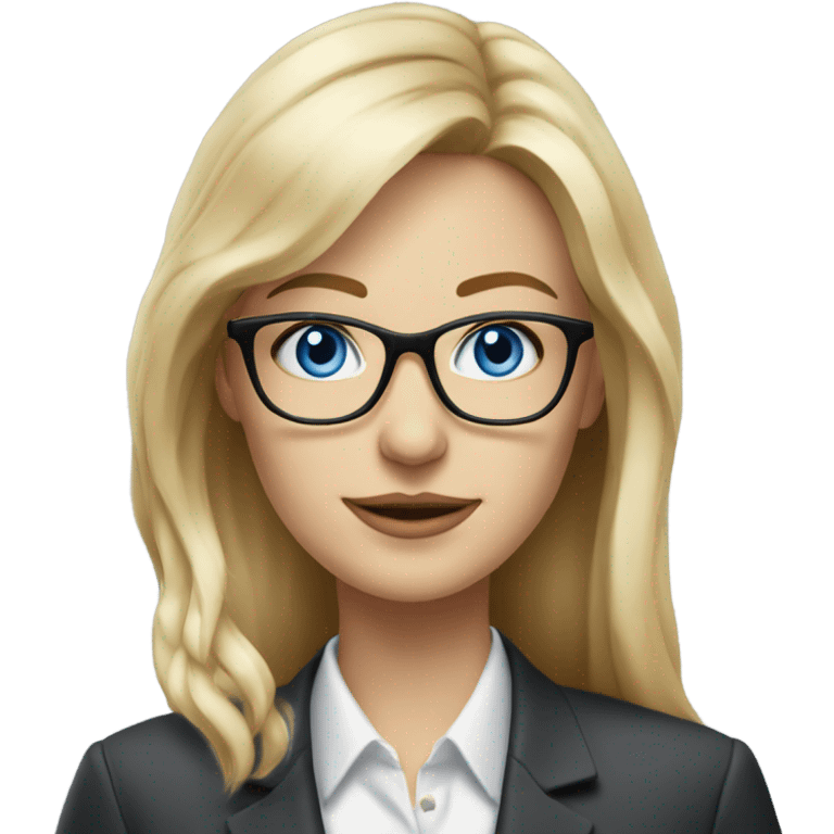 Pretty Caucasian blonde woman with glasses in a suit working, hyper realistic with blue eyes  emoji