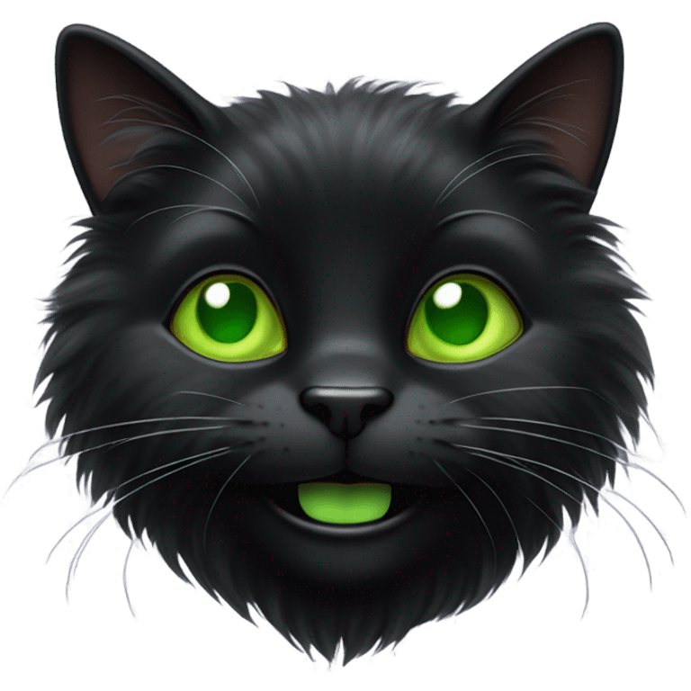 black fluffy cat with green eyes smiling emoji