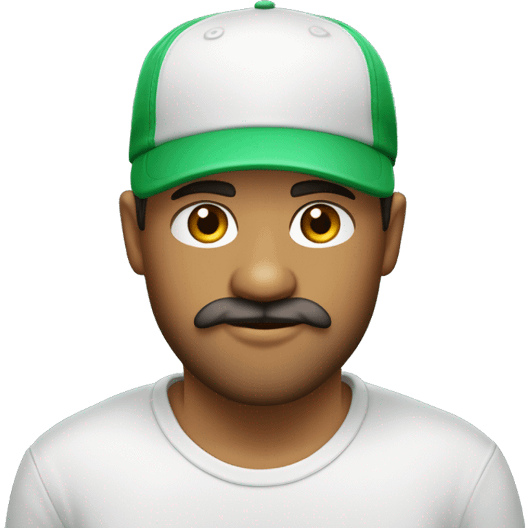 Créer un jeune homme métisse avec une barbe et une moustache avec une casquette verte et un t shirt blanc emoji