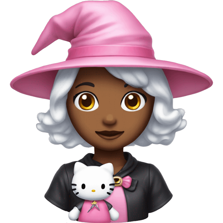 Hello kitty with witch pastel pink hat emoji