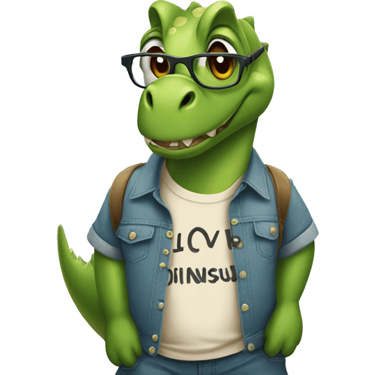 dinosaur with glasses and a shirt that says i love dinosaurs  emoji