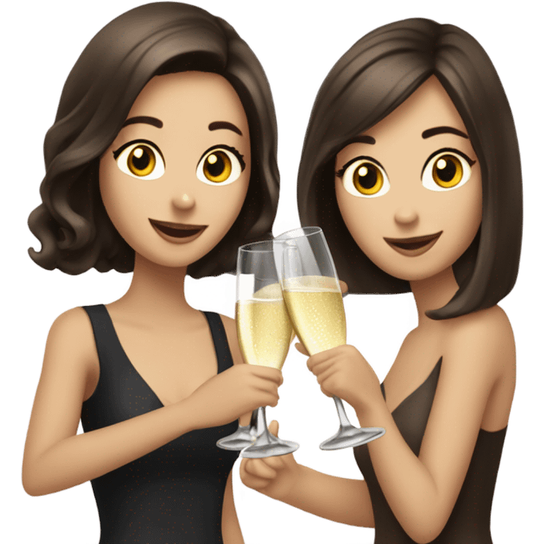 two caucasian brunette girls champagne emoji