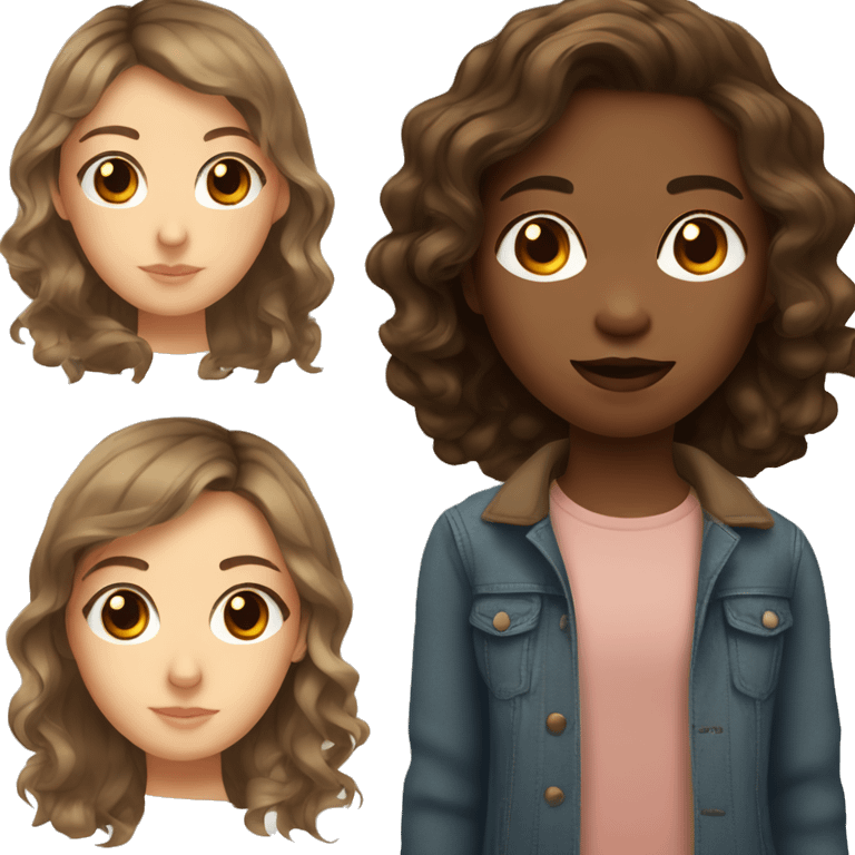 Girl with left light brown eye and right dark brown eye and wavy brown hair  emoji