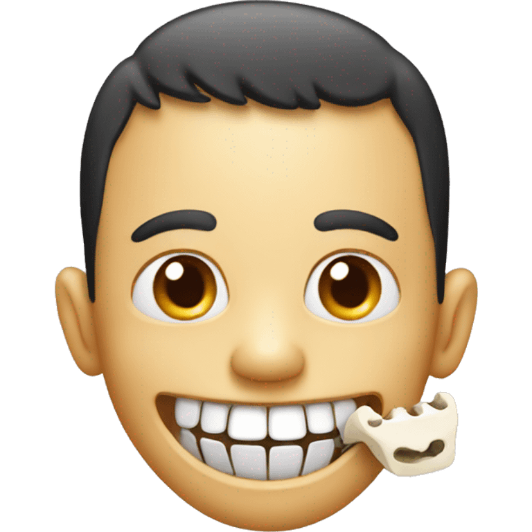 Smiling emoji with bone in mouth emoji