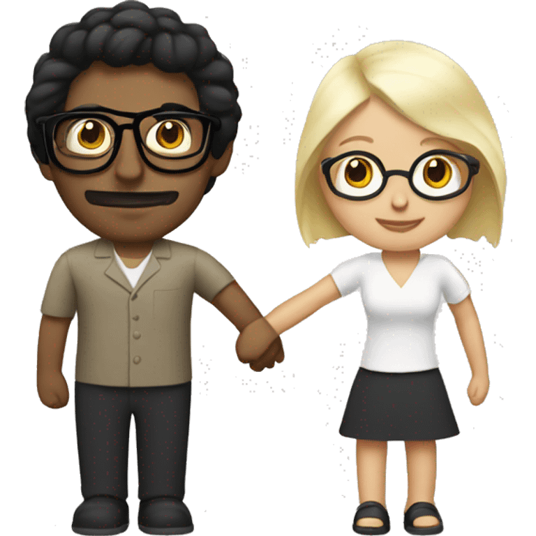 a Mexican man with black hair and glasses holding hands with a white blonde lady  emoji