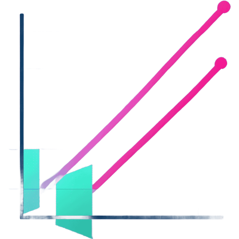 vaporware color themed line chart, direction up and to the right emoji