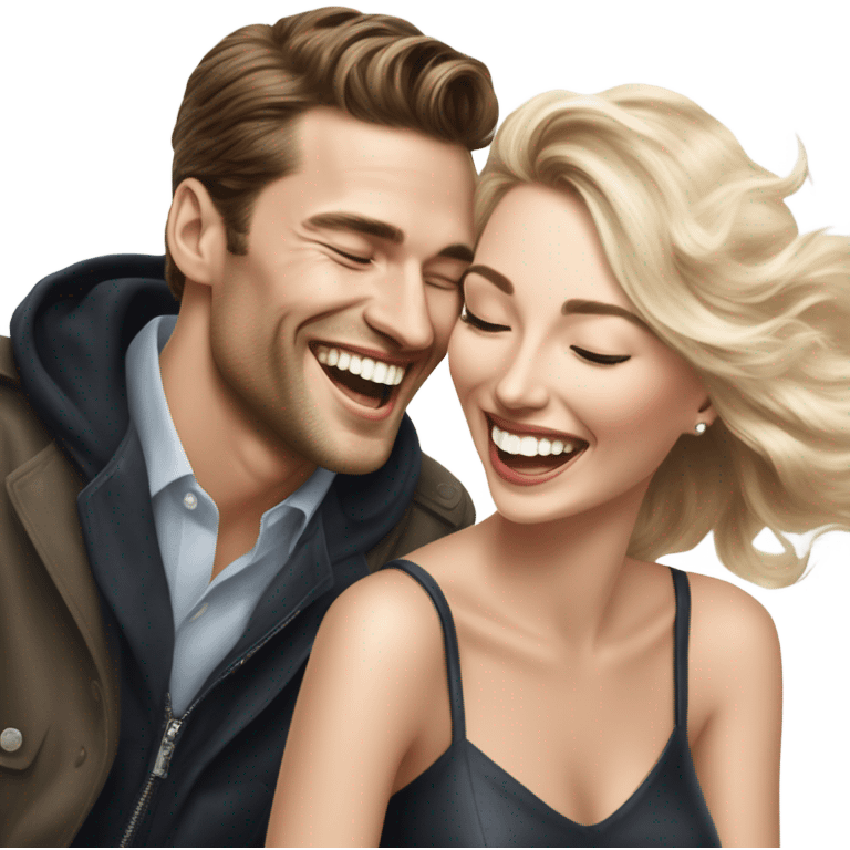 Hyper Realistic beautiful dior model laughing with a handsome male model  emoji