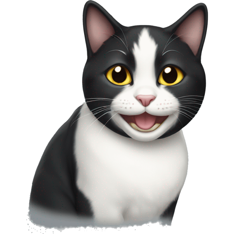 Tuxedo cat with big smile emoji