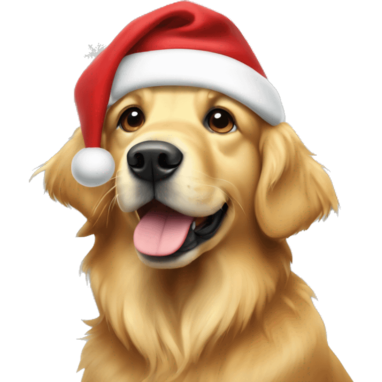 Golden retriever dog wearing Christmas hat emoji