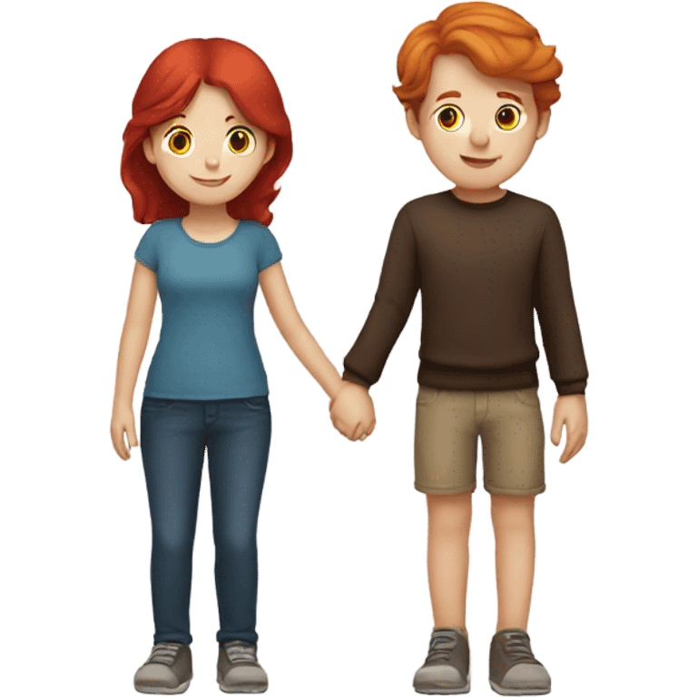 Read head girl and brunette boy holding hands  emoji