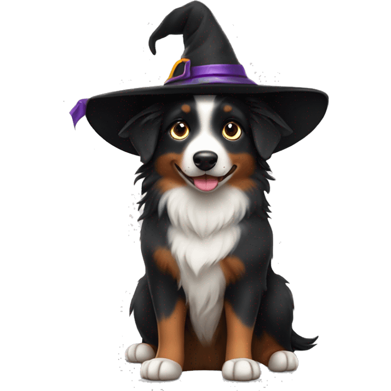 Small black australian shepherd dog witch hat emoji