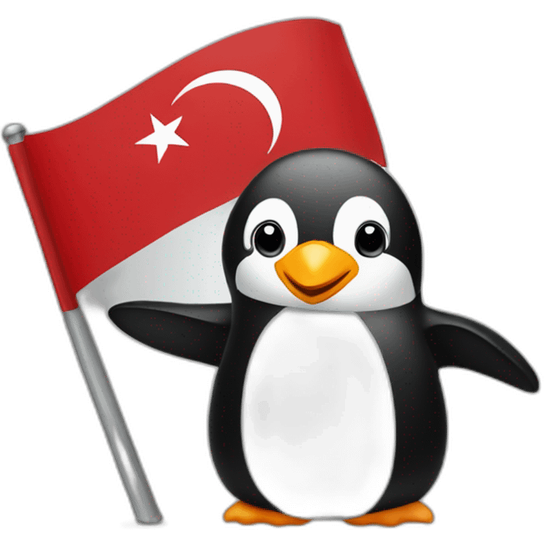 Pinguin holdint turkish flag emoji