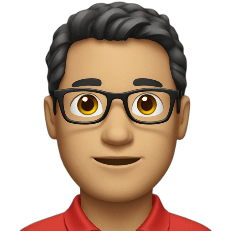 Man with black hair and glasses wearing red polo shirt with green collar emoji