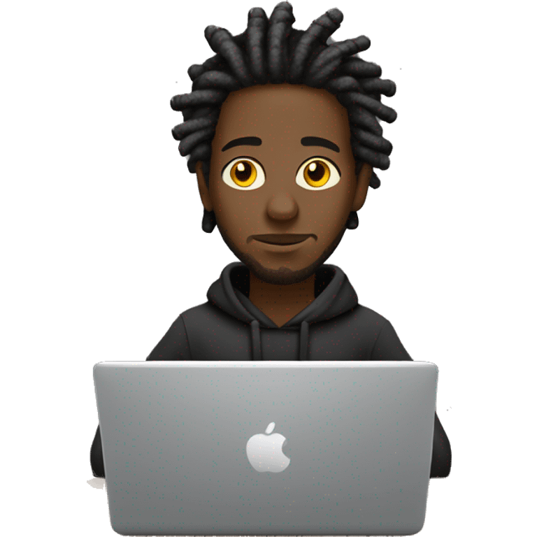 Black-guy-with-dreads-wearing-black-trackstuit-sitting-down-on-chair facing-foward-focused-on-laptop-computer- emoji