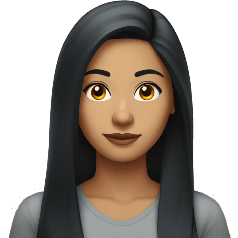 A head and shoulders shot of a 33 year old South Asian woman, with long black hair,   with black eyes wearing a t-shirt. emoji