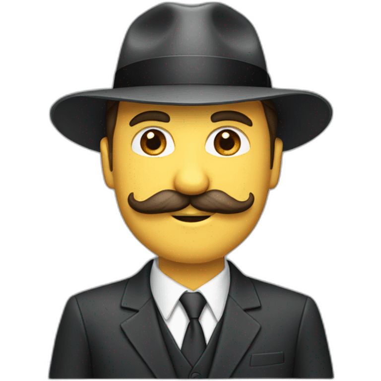 A white man with a suit, a tie, a fedora hat, and a mustache emoji