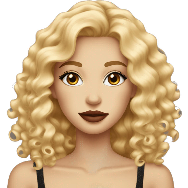 Curly blonde hair, very long lashes and big lips with lipgloss  emoji