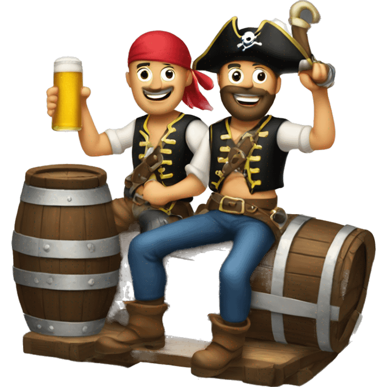 two pirates on a tandem with a six pack beer emoji